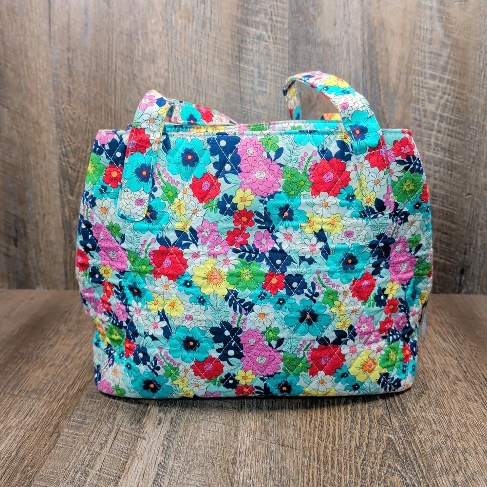 Vera Bradley Shoulder Bag Far Out Floral Three Compartment Quilted Purse Handbag